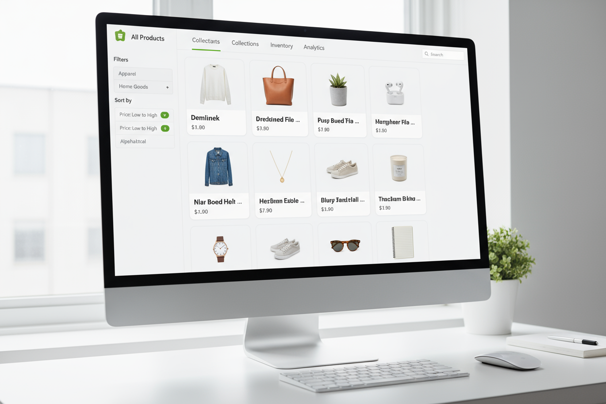 Shopify product grid, product collection preview, or catalog-building workspace.